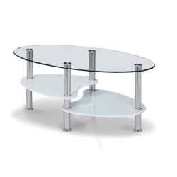 Table basse design ovale en verre/MDF blanc laqué Konie