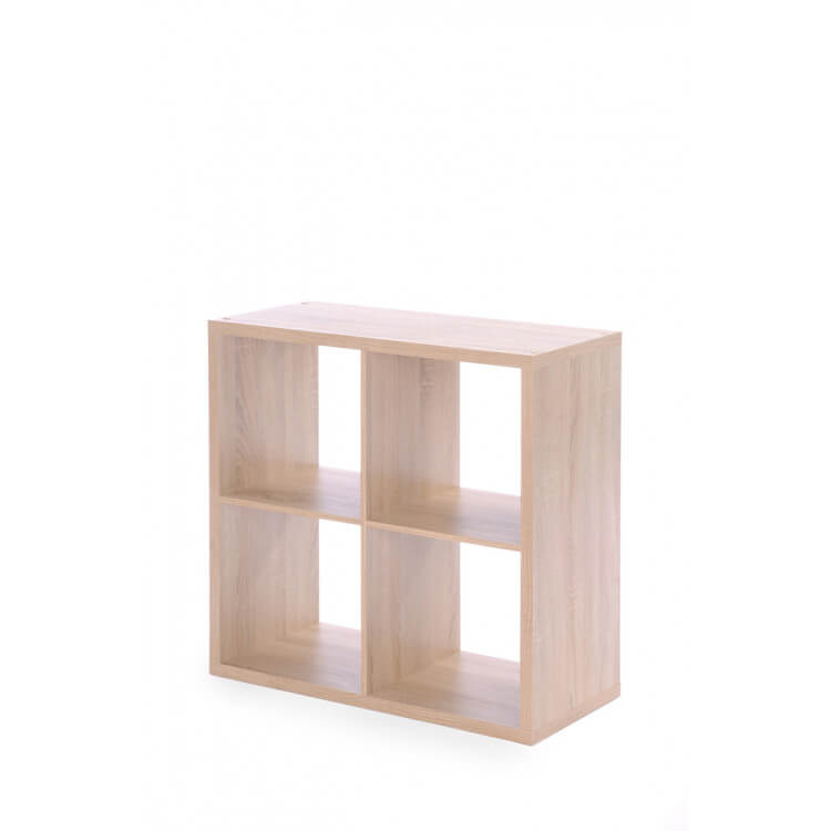 Etagère contemporaine carrée 4 compartiments chêne clair Gabrielle