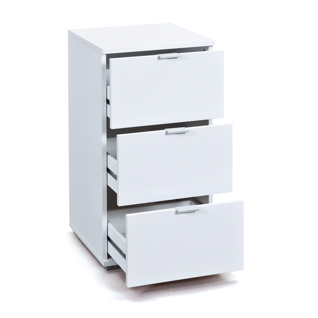 Meuble de rangement contemporain 3 tiroirs blanc brillant Freddy