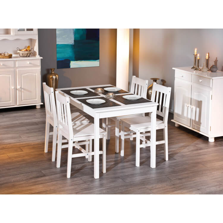 Table de cuisine contemporaine en pin massif blanc Dona Matelpro