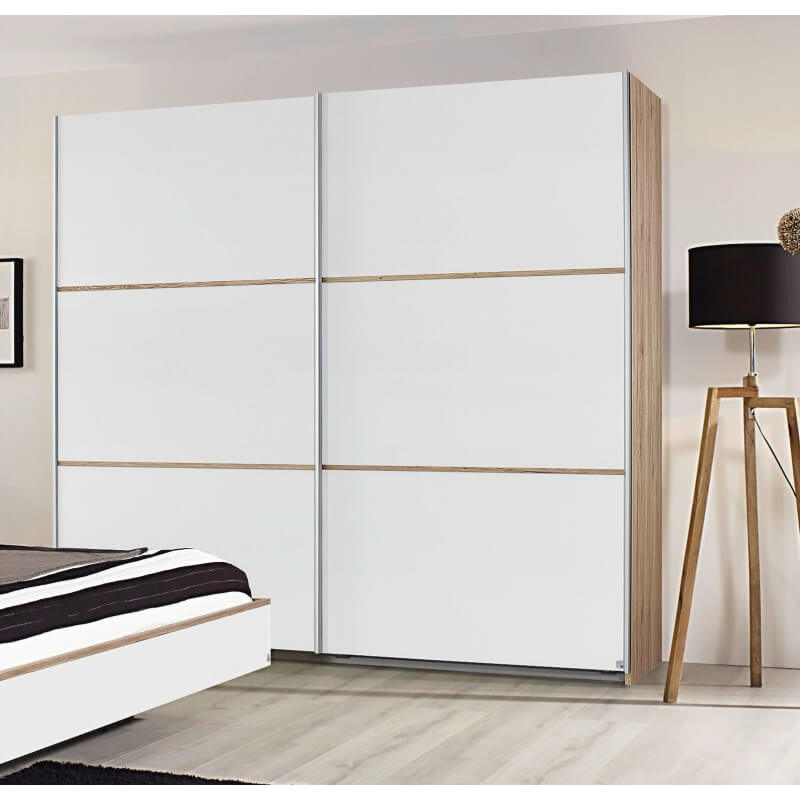 Armoire contemporaine portes coulissantes blanc/chêne clair Gregoria