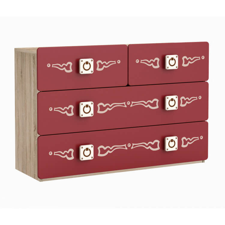 Commode enfant contemporaine chêne brossé/rouge Barbenoire
