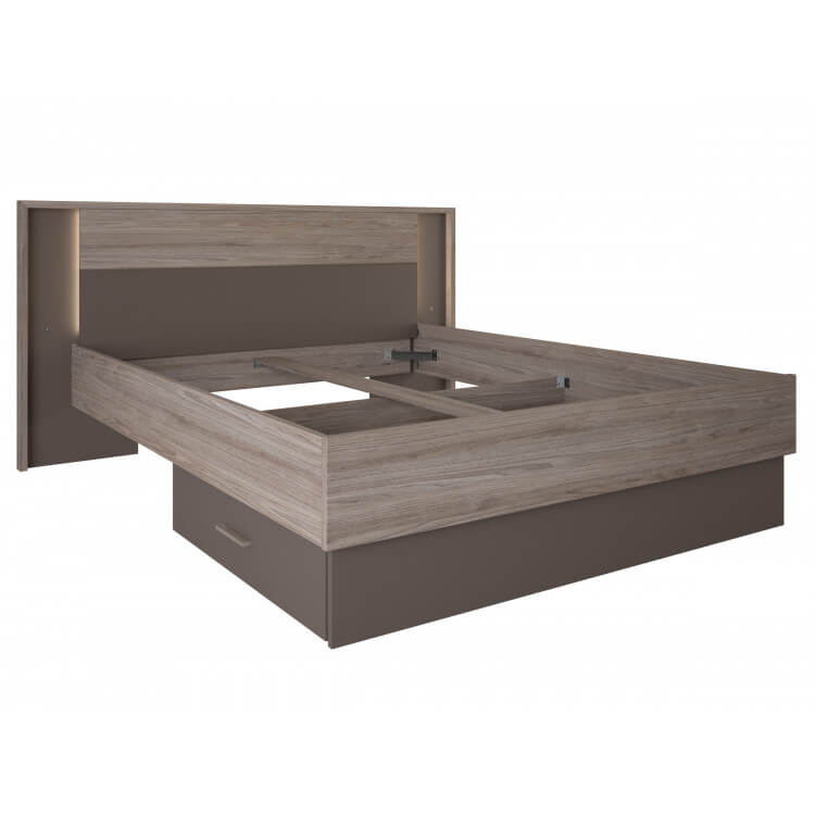 Lit adulte contemporain noyer/lave Atila