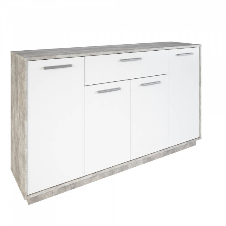 Meuble de rangement contemporain 4 portes/1 tiroir blanc/béton Sismo