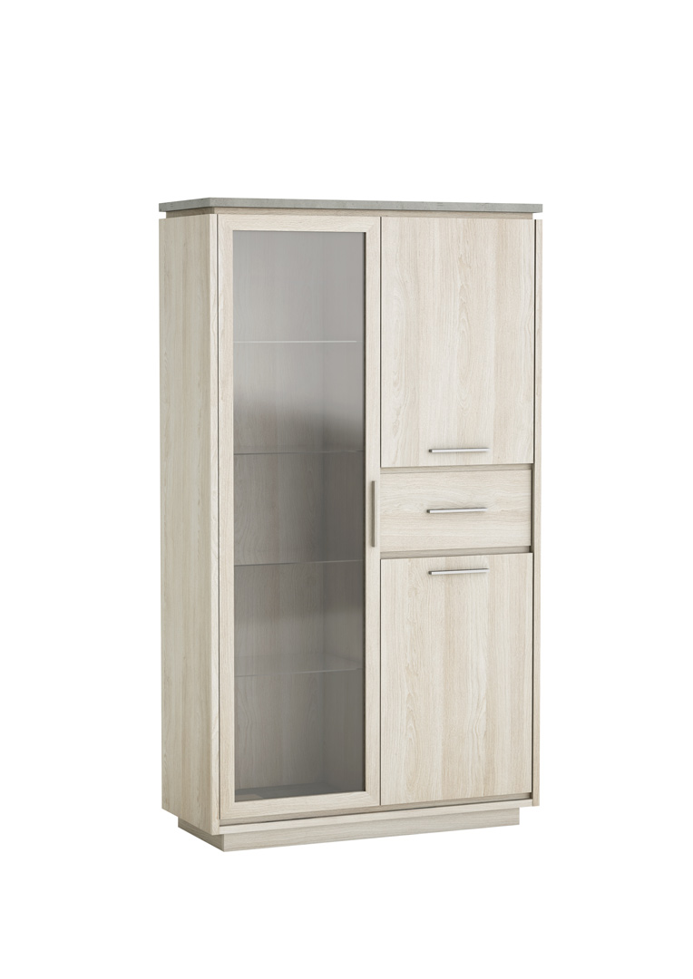 Vitrine contemporaine chêne clair/béton clair Himalaya | Matelpro
