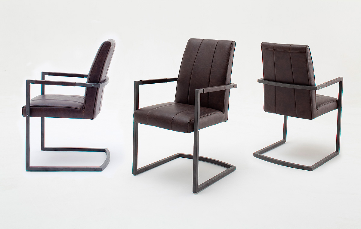 Fauteuil de salle à manger design en PU marron vintage (lot de 2