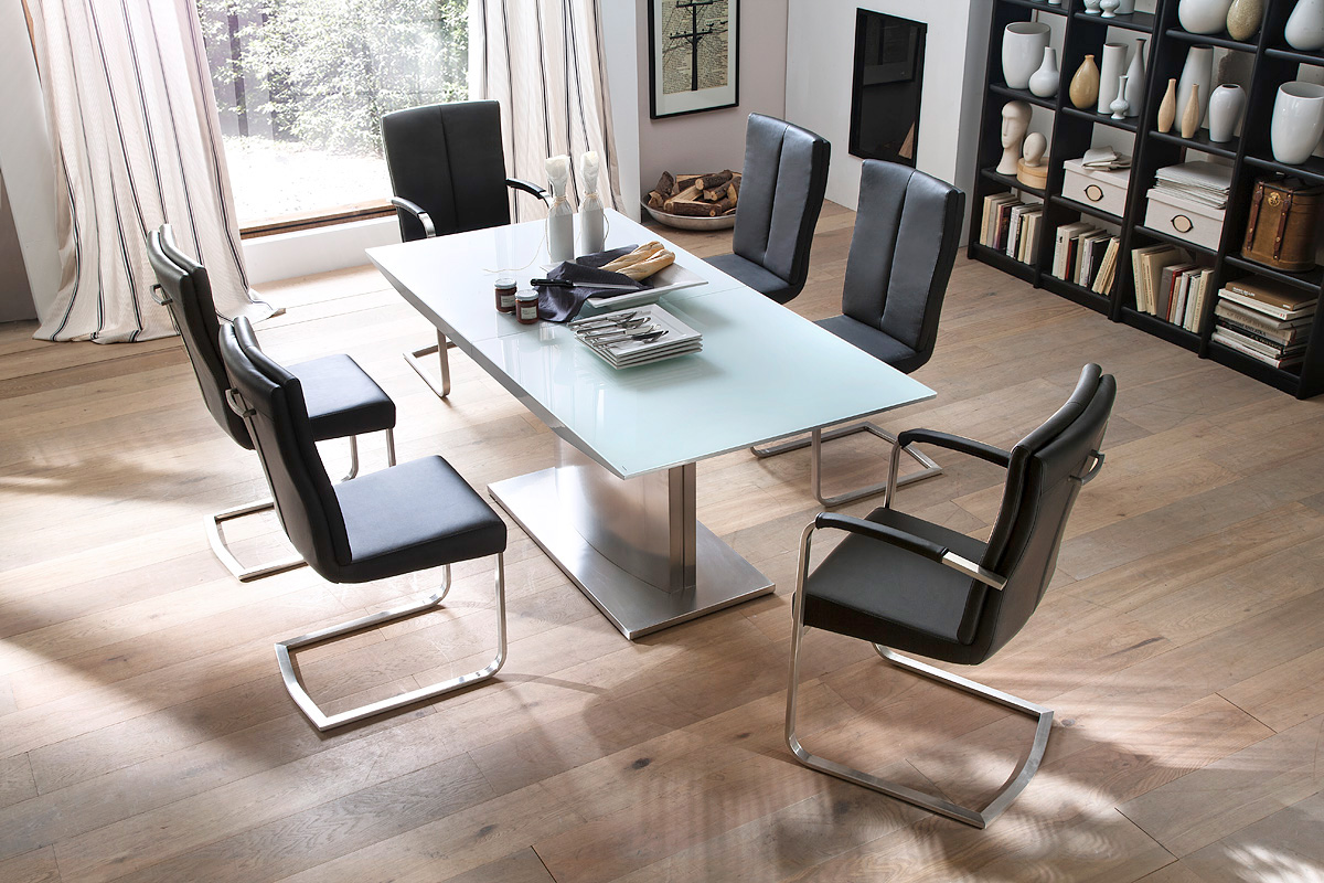 Table de salle à manger design extensible laquée blanche Ykonos