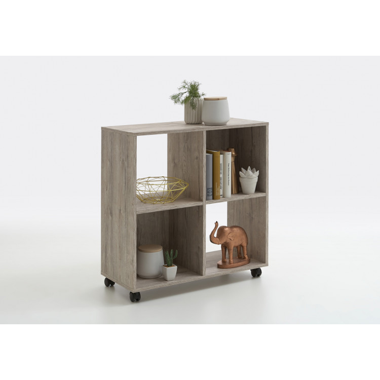 Etagère de rangement mobile 4 compartiments chêne sable Cameron
