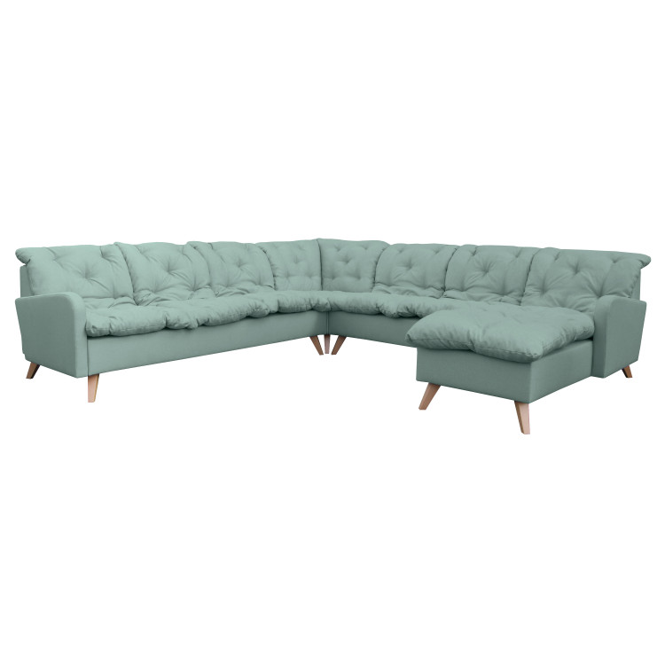 Canapé d'angle fixe panoramique contemporain en tissu vert clair Carole