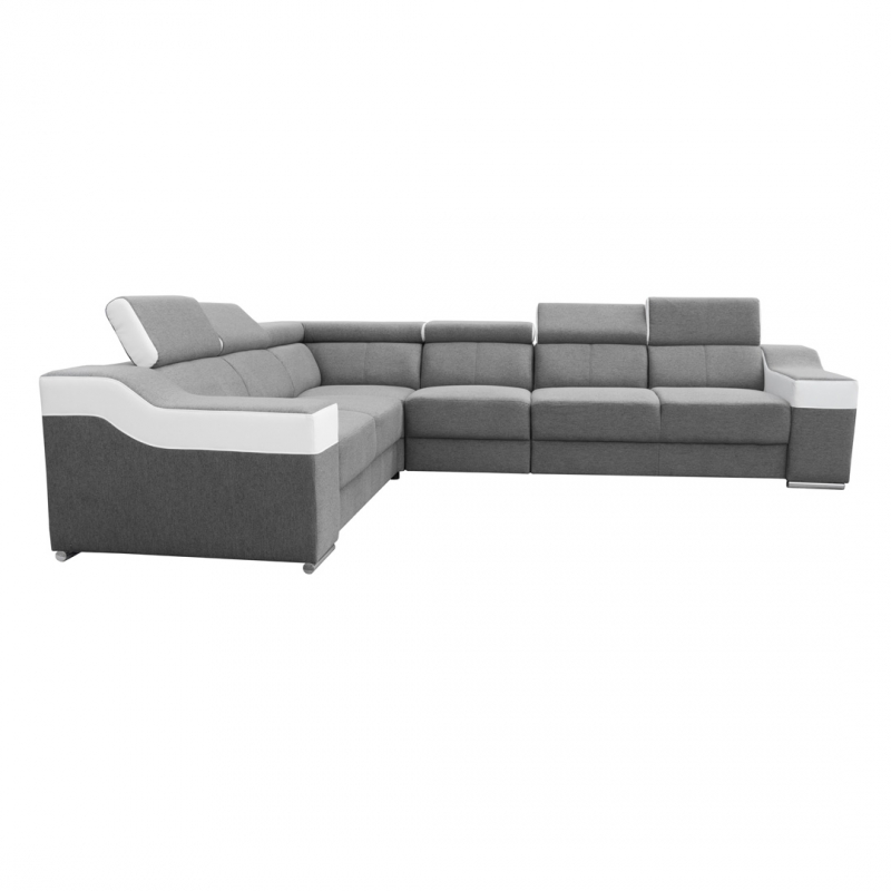 Canapé d'angle fixe contemporain en tissu gris et PU blanc Helvesia II