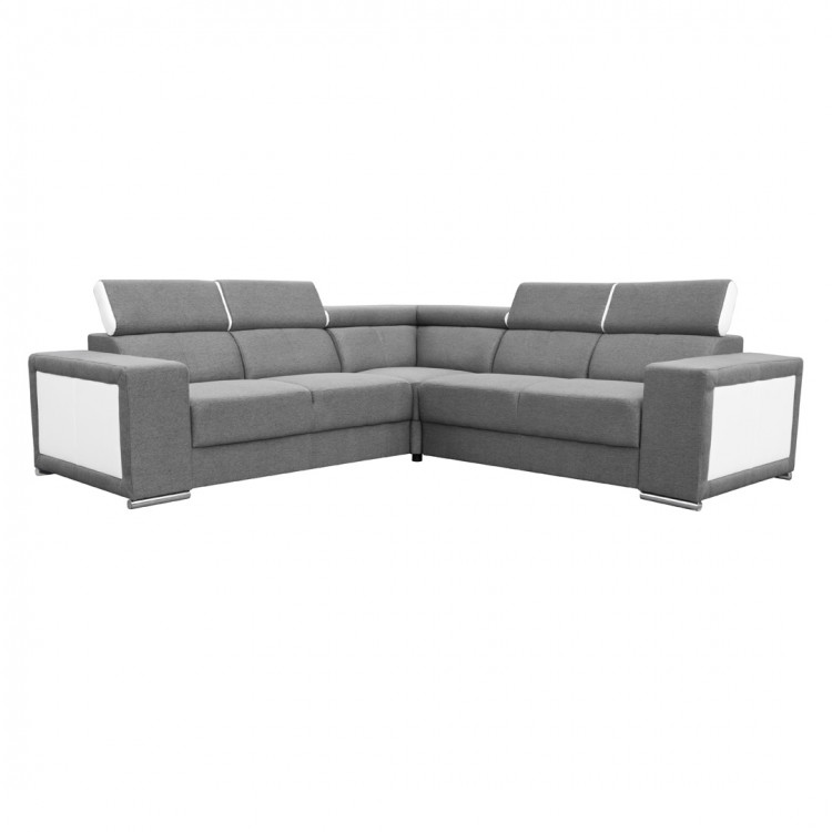 Canapé d'angle fixe contemporain en tissu gris et PU blanc Electra