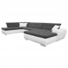 Canapé d'angle panoramique convertible contemporain en tissu anthracite/PU blanc Clermont