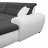 Canapé d'angle panoramique convertible contemporain en tissu anthracite/PU blanc Clermont
