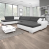 Canapé d'angle panoramique convertible contemporain en tissu anthracite/PU blanc Clermont