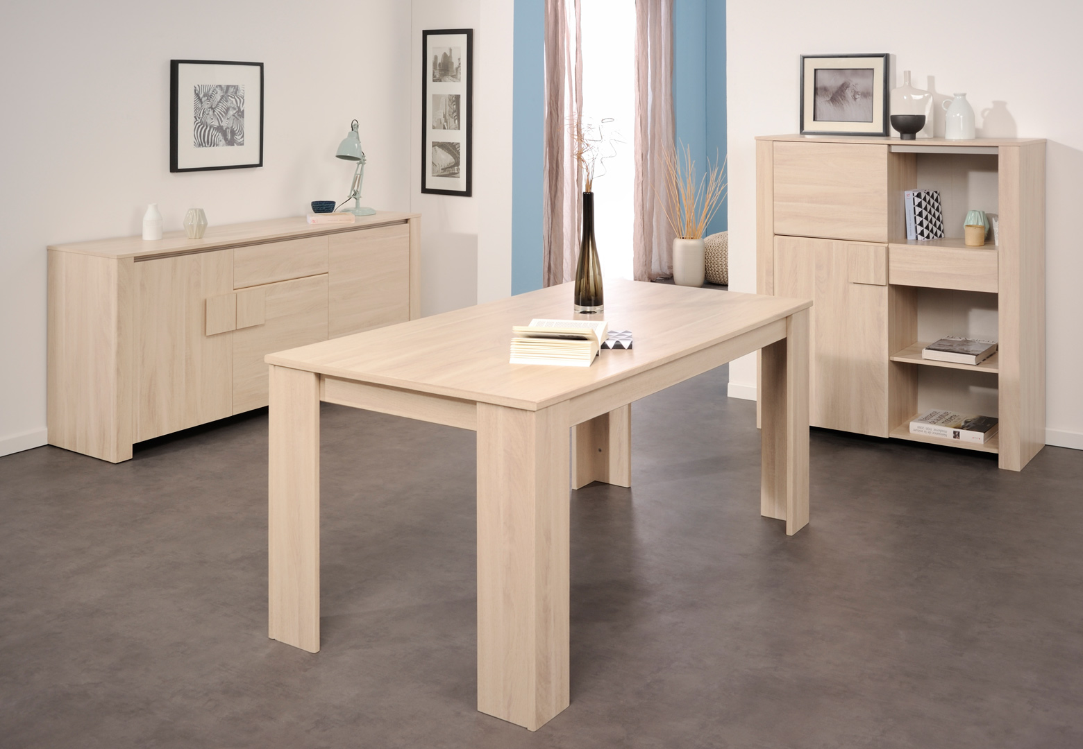 Table ronde salle à manger - 100176 cm de diamètre - table à rallonges avec pieds en métal doré - style industriel - compacte - chêne sonoma Daisy