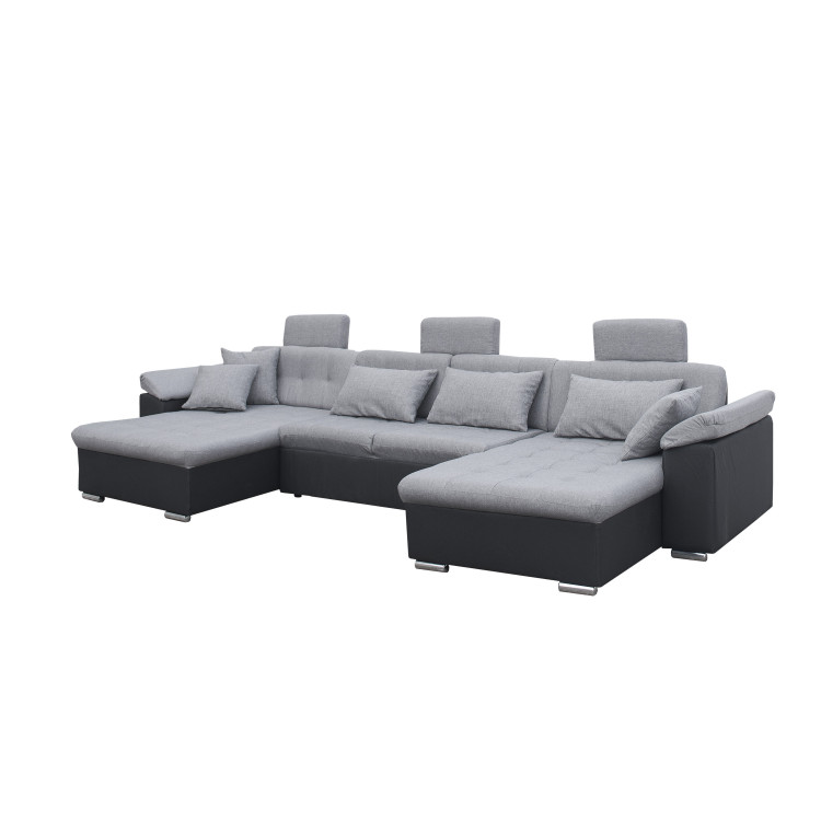 Jonas Canapé Pu Panoramique D'angle Blanctissu Noir Convertible Contemporain WrCdxBoe