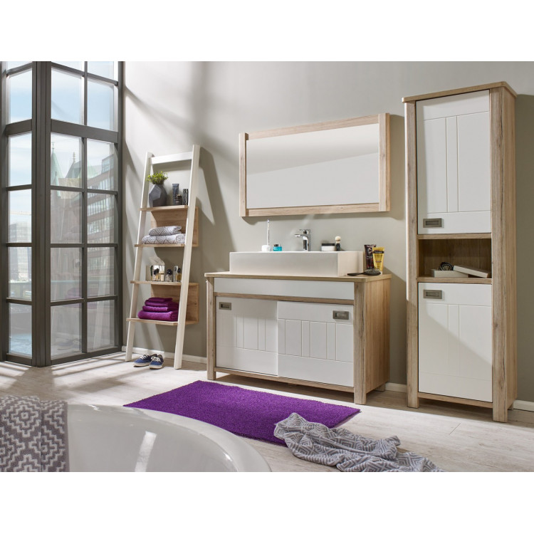 Ensemble de salle de bain contemporain chêne/blanc mat Steven