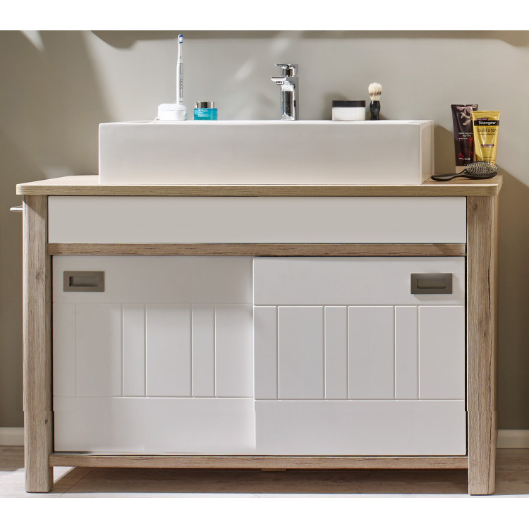 Meuble sous lavabo contemporain chêne/blanc mat Steven Matelpro