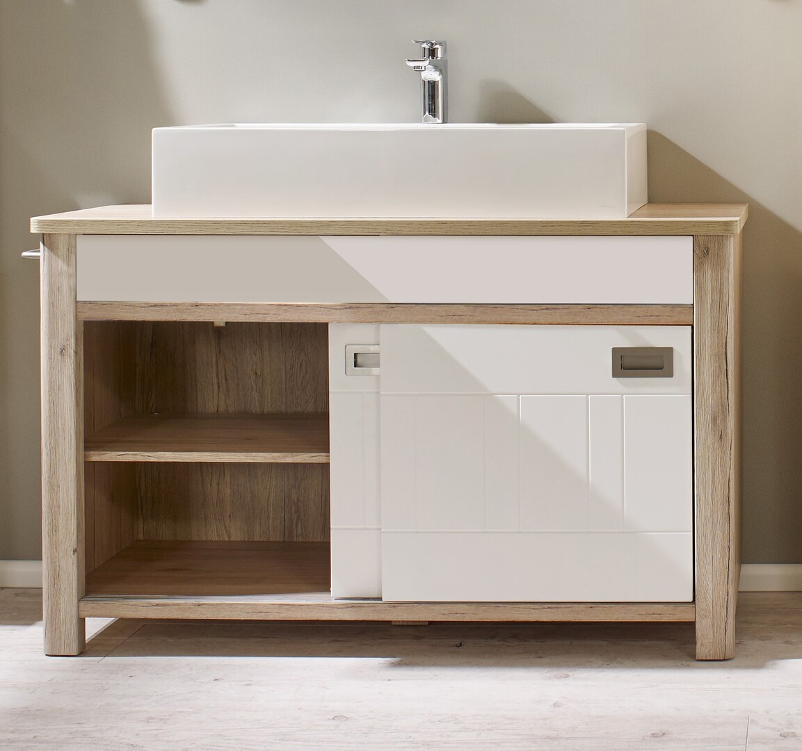 Meuble sous lavabo contemporain chêne/blanc mat Steven Matelpro