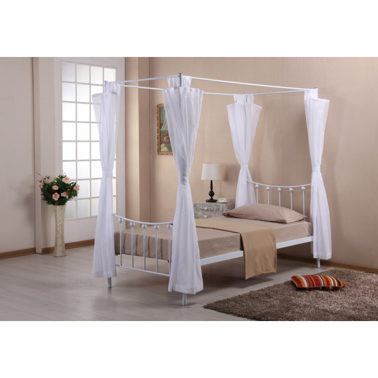 Lit baldaquin contemporain 1 personne en métal blanc Chelsie