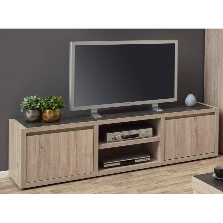 Meuble TV contemporain 180 cm chêne clair/gris béton California Matelpro