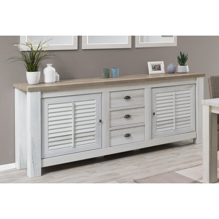 Buffet/bahut contemporain 228 cm coloris chêne blanchi/marron clair Tapagos