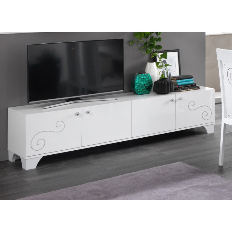 Meuble TV design 208 cm laqué blanc brillant Britany