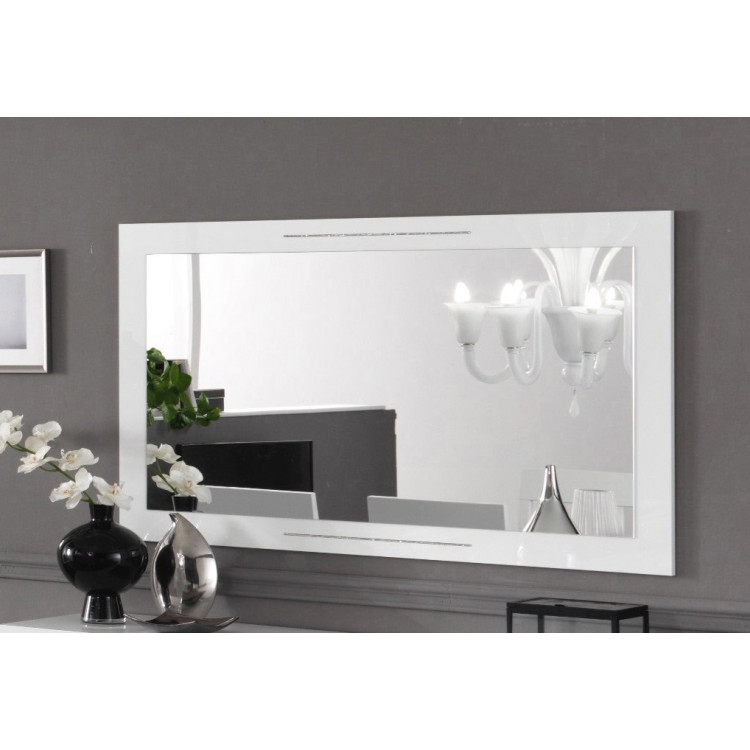 Miroir de salle à manger design 140 cm laqué blanc brillant Britany