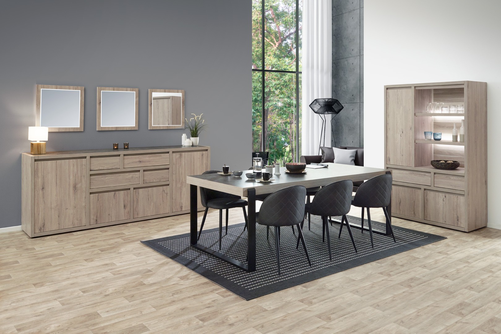 Salle à manger contemporaine chêne clair/gris béton California | Matelpro