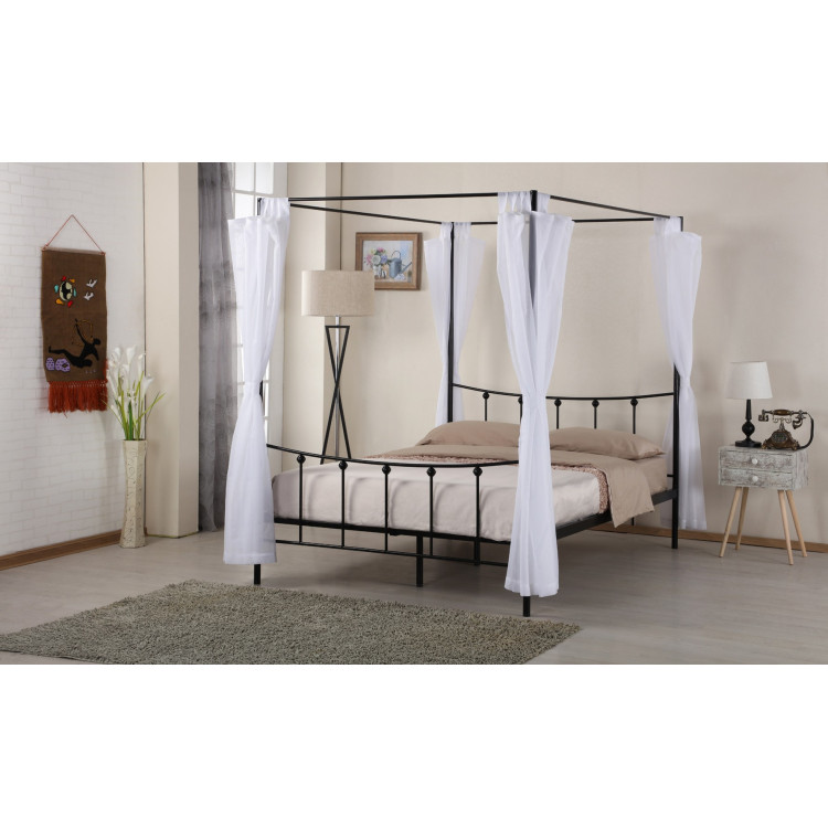 Lit baldaquin contemporain 2 personnes en métal noir Chelsie