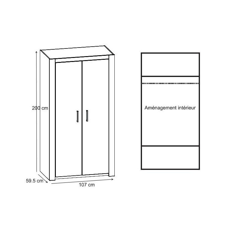Armoire 2 portes contemporaine chêne clair Blandine Matelpro