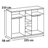 Armoire adulte contemporaine 225 cm coloris blanc/chêne Hortensia