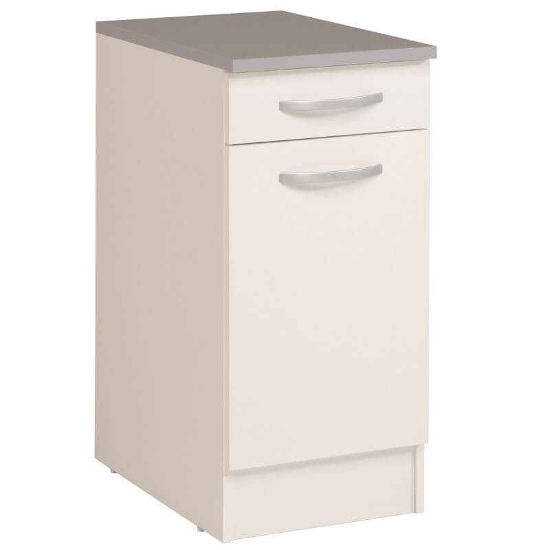 Meuble bas de cuisine contemporain 40 cm 1 porte/1 tiroir blanc
