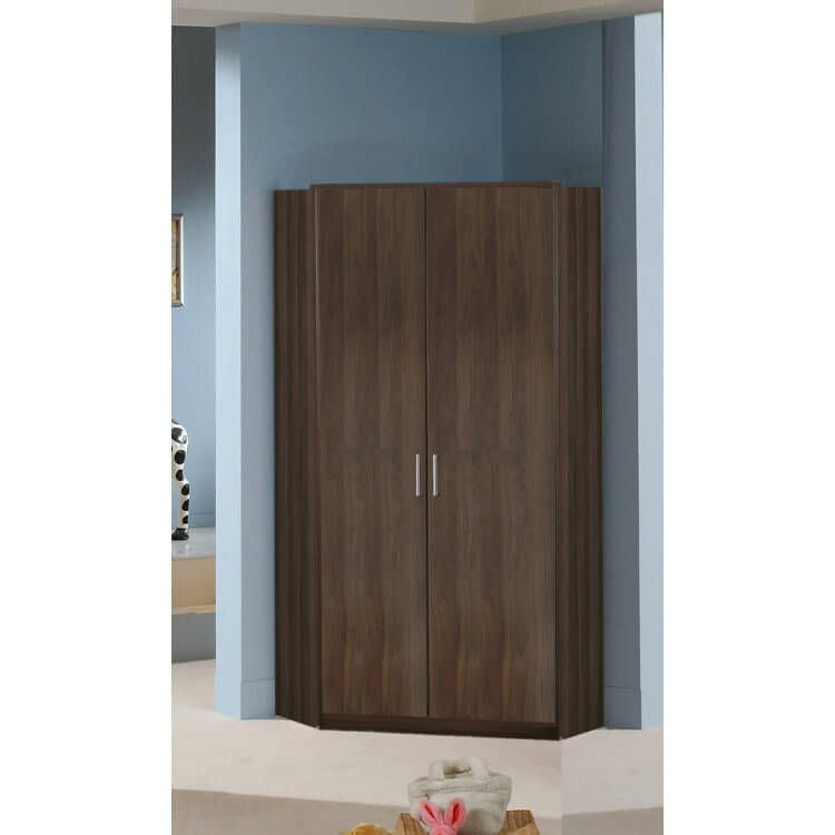 Armoire d'angle contemporaine 2 portes coloris noyer Siberia Matelpro