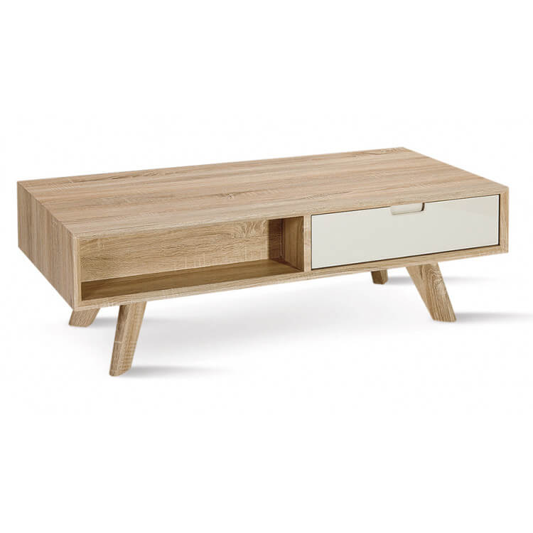 Table basse contemporaine en bois chêne clair/blanc Benoît