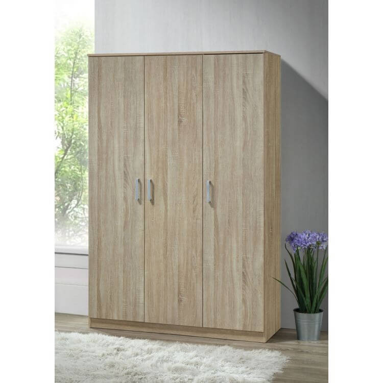 Armoire contemporaine en bois coloris chêne clair 3 portes Océane Iii