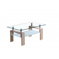 Marron GOLDFAN Table Basse en Bois Rectangulaire Design Moderne Table de Salon en Verre Petite Table Basse Rotative pour Salon Chambre Bureau