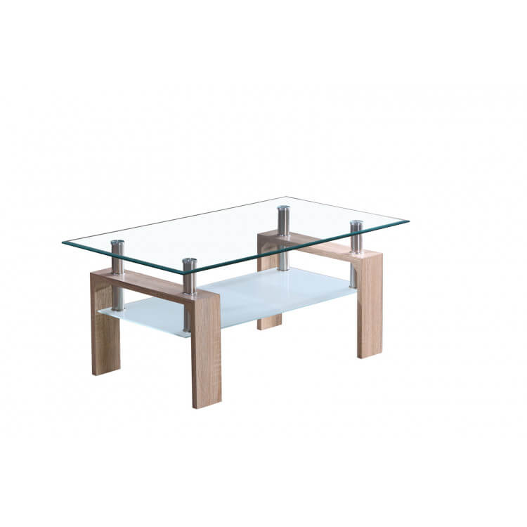 Table basse design en verre et bois chêne clair Madère