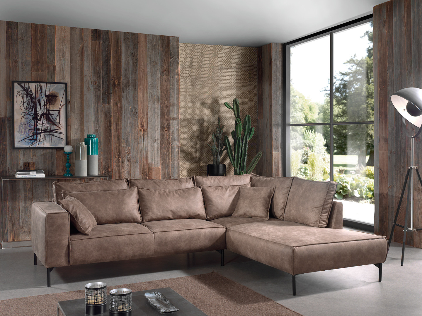 Canapé d'angle contemporain en tissu brun Sebastian