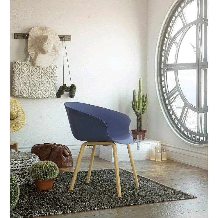 Chaise d'accueil design bois et PVC bleu (lot de 4) Ostende