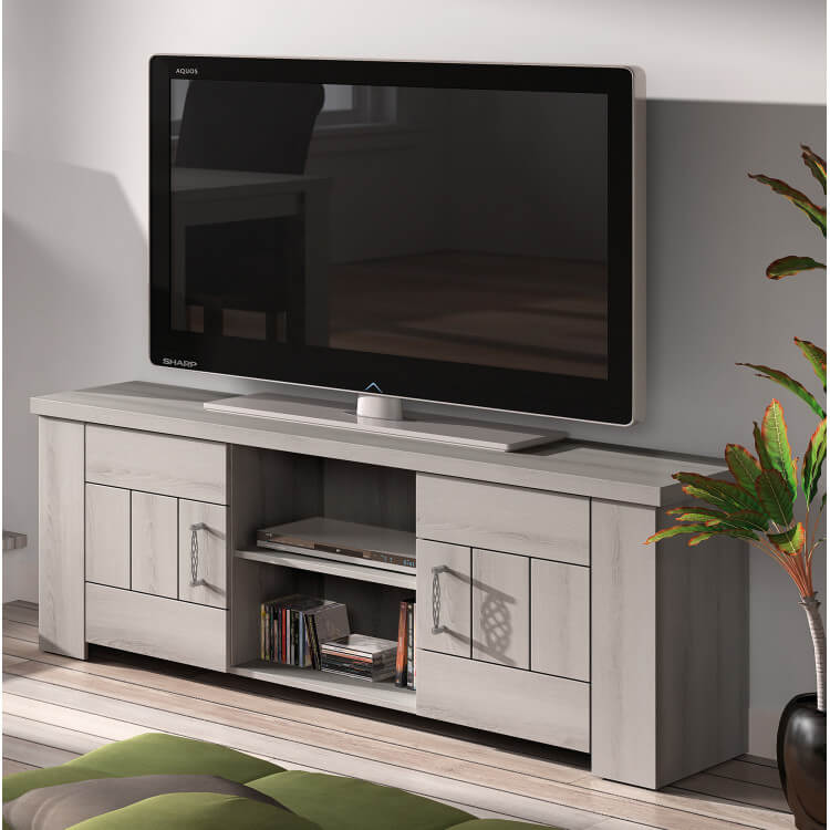 Meuble TV contemporain gris clair Elisa