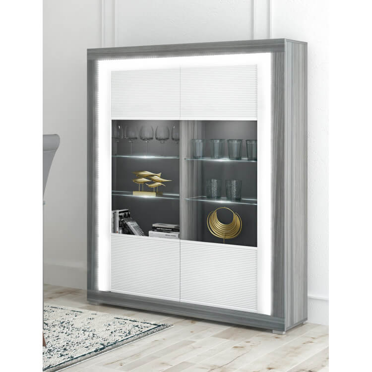 Vaisselier/argentier contemporain gris foncé/laqué blanc Gretel