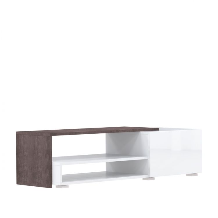 Meuble TV design gris/blanc/blanc laqué Paco