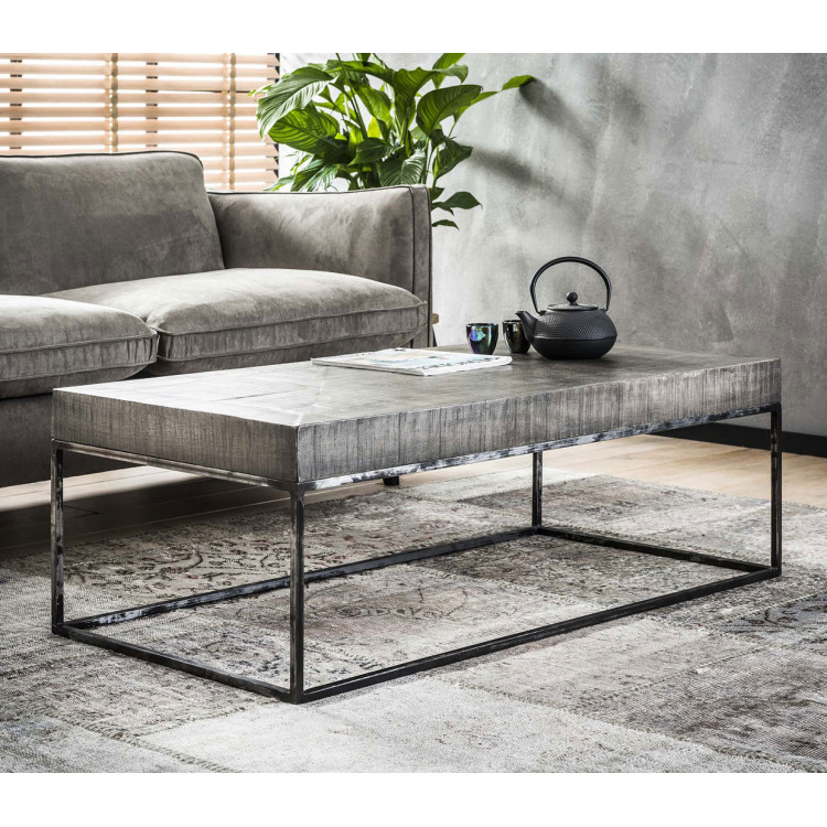 Table basse rectangulaire design en bois massif coloris gris antique Florent
