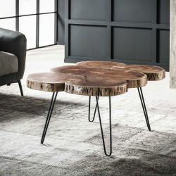 Table basse contemporaine à 6 troncs en bois massif d’acacia Antoine