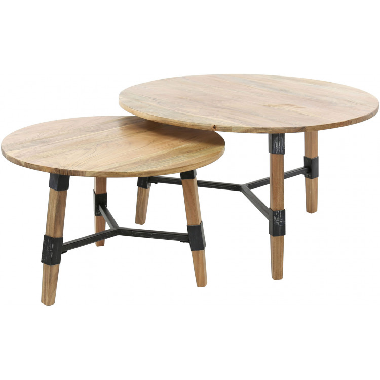 Ensemble de 2 tables basses vintage en bois massif d’acacia Ulrich