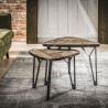 Ensemble de 2 tables basses vintage en bois massif et métal noir Olivier
