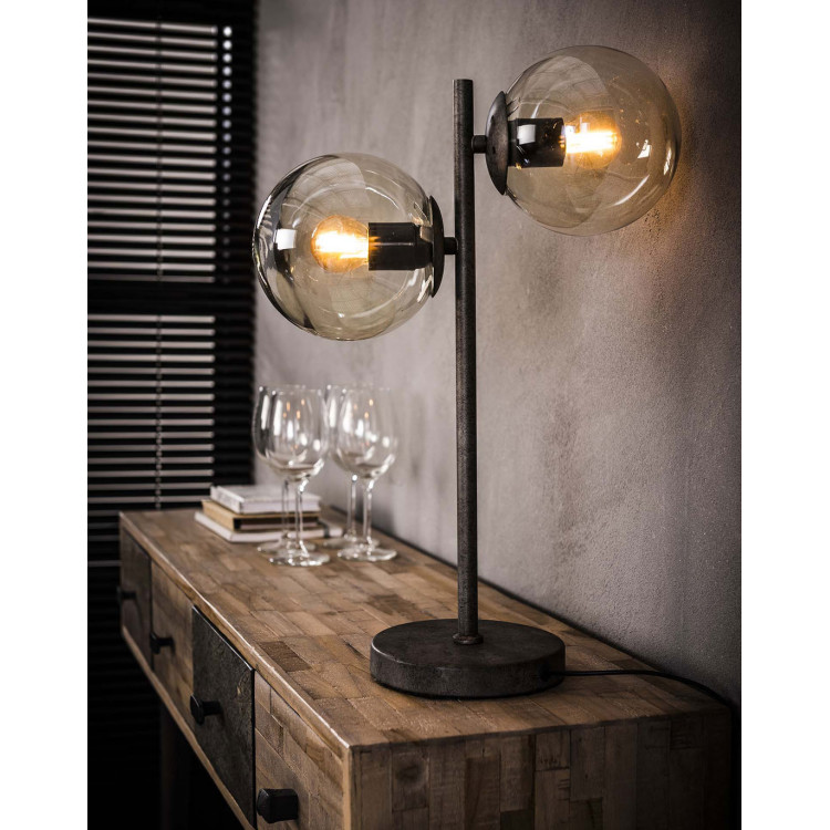 Lampe de table vintage 2 sphères en métal noir et verre Noemie