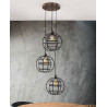 Suspension vintage en métal cuivré 3 globes Julia
