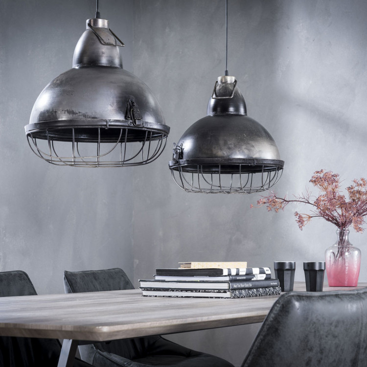 Suspension industrielle en métal gris foncé 2 lampes Claire